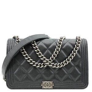 Chanel  Boy Quilted Caviar Leather Wallet On Chain Crossbody Bag Black
